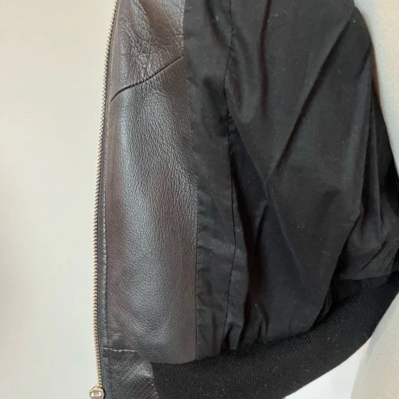 Black Leather 😎  Bomber Jacket with Pockets - Picture 6 of 13